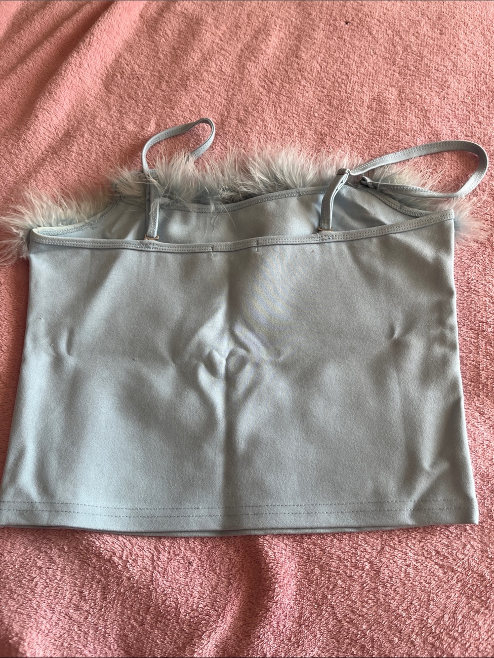 Dolls Kill LIBRA Light blue Feather Trim Cropped Cami - Picture 3 of 3